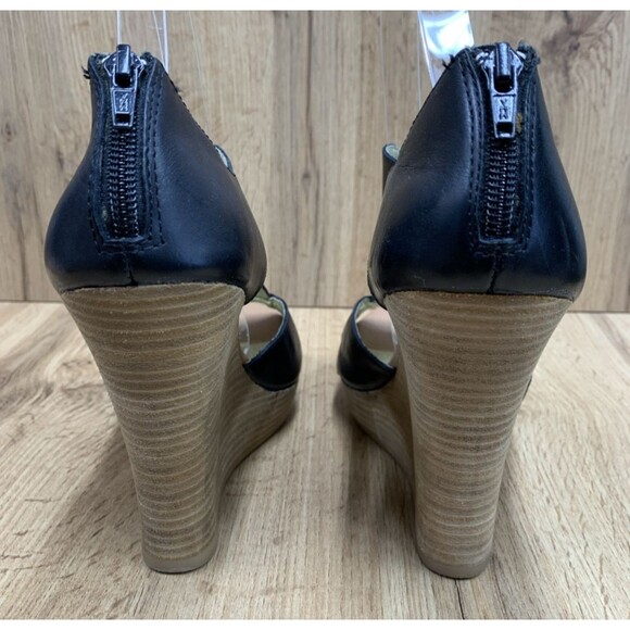 Seychelles Women's Wedge Platform Shoes Black Leather Back Zip Open Toe Size  9 - Picture 7 of 16